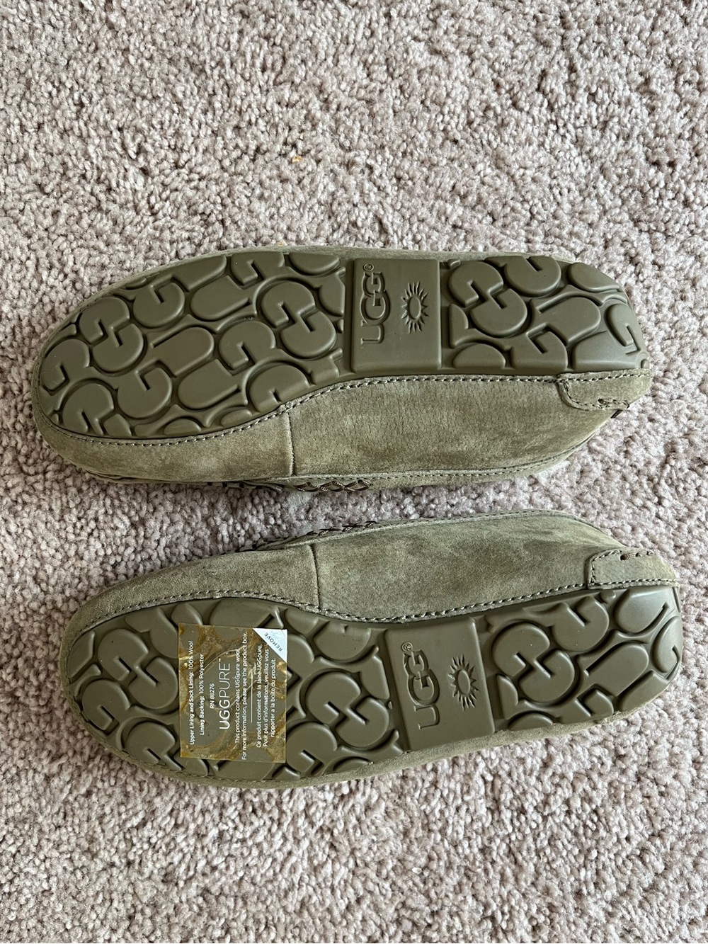 NEW UGG Women's Suede Moccasin Slipper in Olive with Shearling Lining - Picture 7 of 10